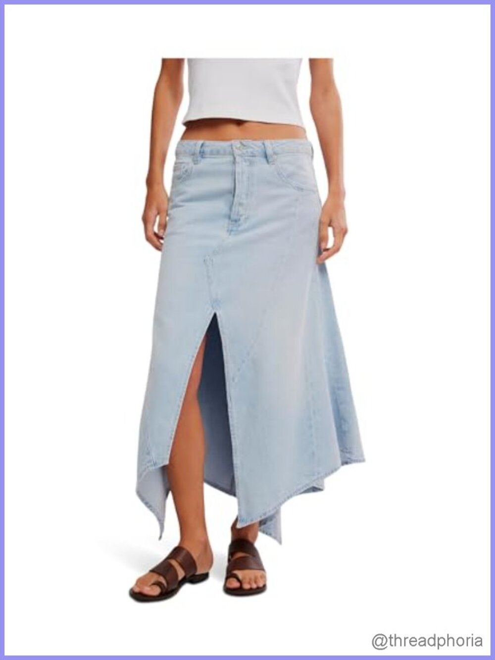 Maxi Denim Skirt Low Rise Solid Cotton Casual
